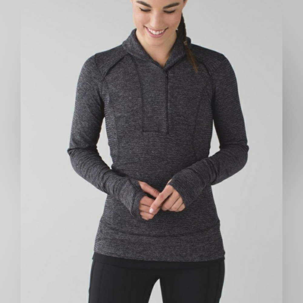 Lululemon 1/2 Zip Think Fast Pullover in Herringbone Black/Grey Size 2